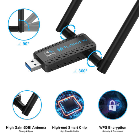 Blueshadow USB Wifi Adapter for Gaming 1900Mbps