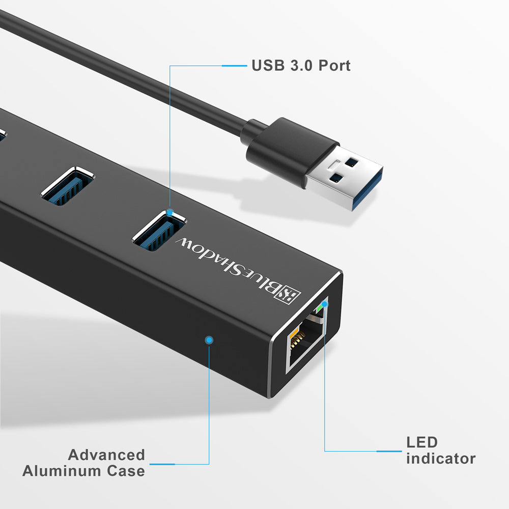 Blueshadow USB Ethernet Adapter for Laptop|External USB Hub