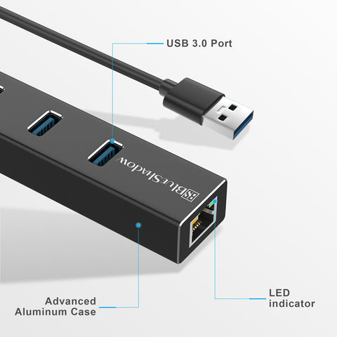 Blueshadow USB Gigabit Ethernet Adapter 1Gbps | USB 3.0 Hub