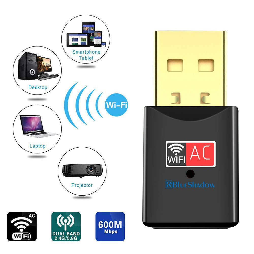 Blueshadow USB Wifi Adapter For PC 600Mbps - Black